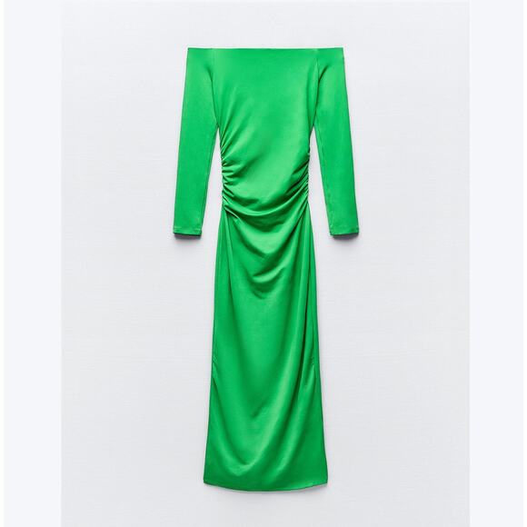 RARE!!! ZARA BLOGGER FAVE!!! Off-Shoulder Fitted Midi Dress NWT 💚 - Picture 15 of 16